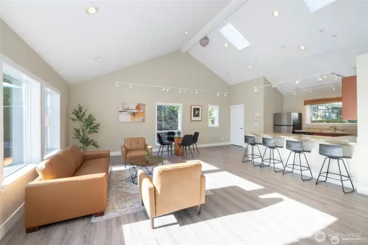 Large, bright, & lovely community clubhouse has a full kitchen and is reservable for your special gatherings. Large, bright, & lovely community clubhouse has a full kitchen and is reservable for your special gatherings.
