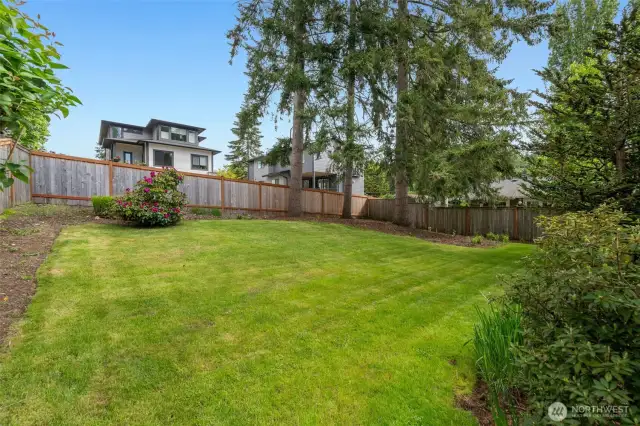 Beyond the perfect entertaing deck is this deep, fully-fenced backyard - room for sport or play of all sorts, for fiddo, for veggie gardens, of even a entire fruit orchard!  Or just enjoy the lush, green, shady space...