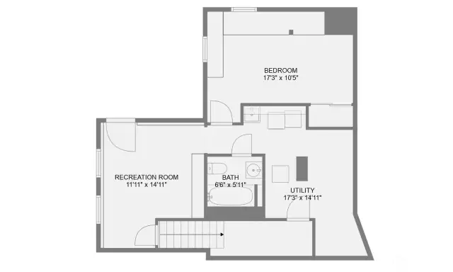 This Floorplan shows the layout of the basement rooms. Each room is nice and spacious, with many possibilities!