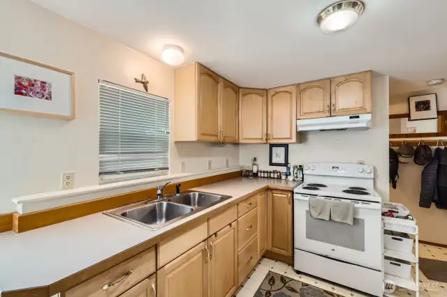 Kitchen in the ADU has a great layout with plenty of storage and prep space.