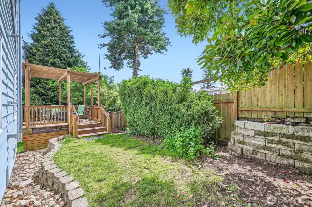 Backyard view with access to deck.