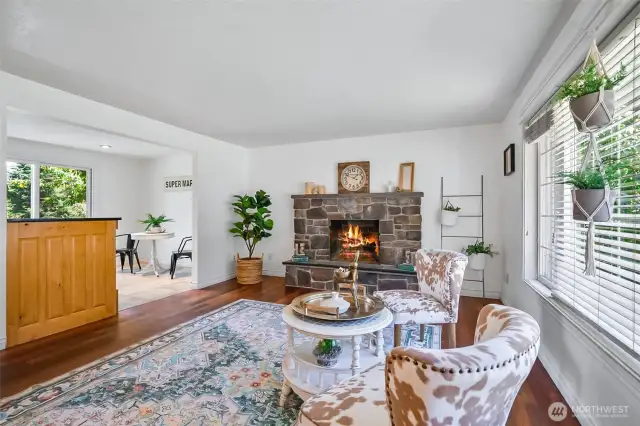Looking from the Top of the Stairs to the Living Room & Kitchen~Open Concept~