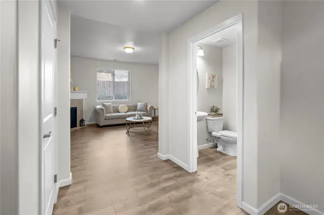 Graciously sized entry way, half bath on the right!
