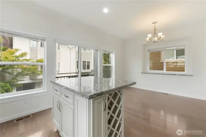 Kitchen island and dining area