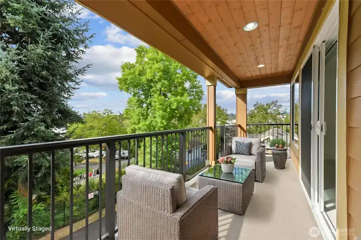 Covered Balcony on a main level from the living room..