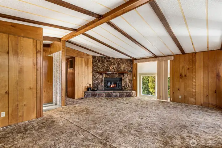 Living Room with Wood burning fireplace