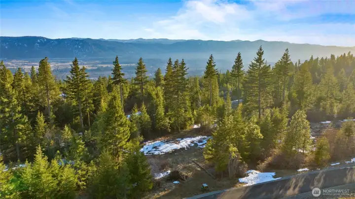 Another aerial of lot 47 and the mountains.