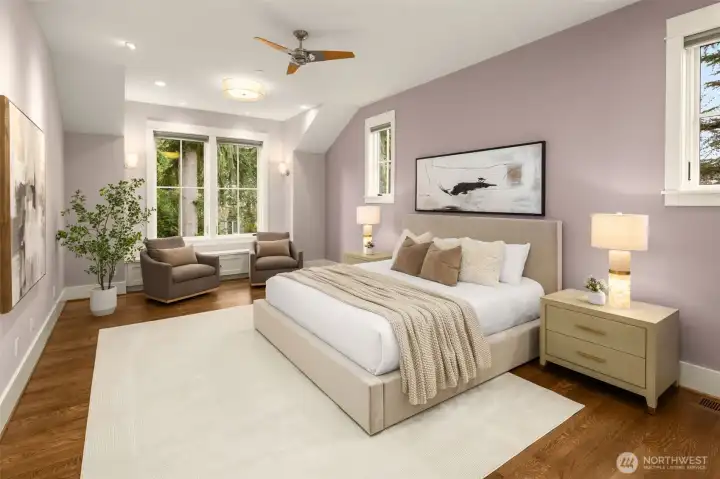 The Primary Sanctuary serves as a rejuvenating retreat with a lounge, boutique dressing room, and spa-caliber ensuite.