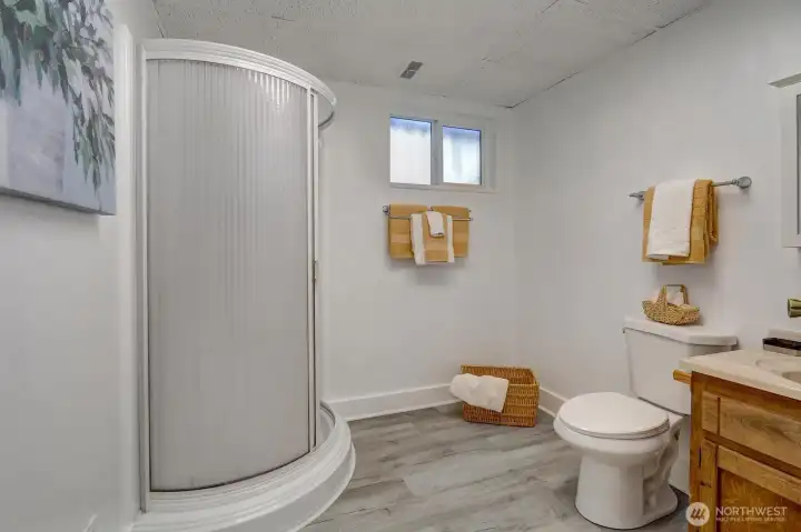 Downstairs spacious bathroom.