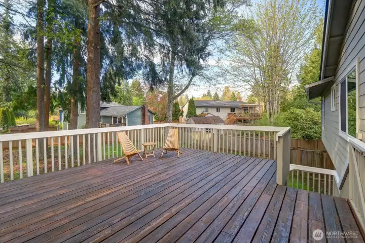 Gorgeous 17 x 19 ft deck overlooking huge backyard.