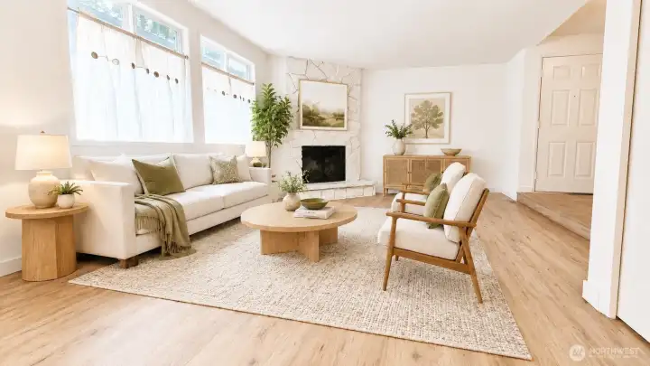 Virtual staging living room with fireplace