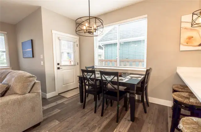 The dining room table can seat up to six and there is an additional 4 seats at the large kitchen bar.
