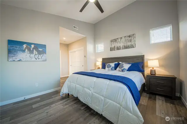 Vaulted ceiling enhance the experience by offering an uplifting feel to the bedroom.