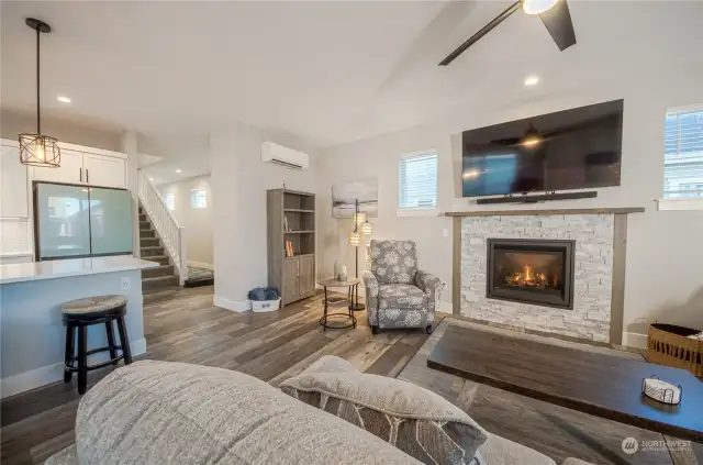 Seal Pup Cottage offers many upgrades. For example, the propane gas fireplace includes an internal heat distributing fan and the 65” TV with sound bar and subwoofer includes a wall mount which lowers the TV to viewing level.