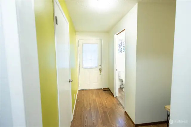 Back Door Patio Entry and Half Bath. Closet On The Left