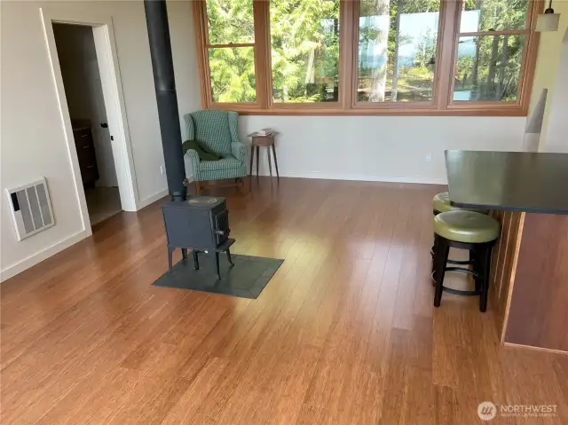 Floors are bamboo and in like-new condition.