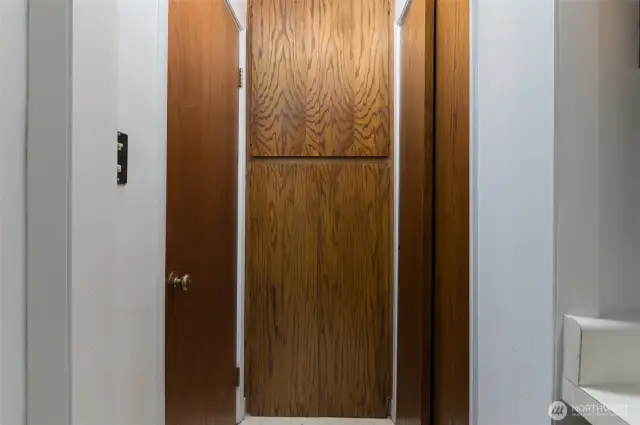 Two pantries located at end of kitchen