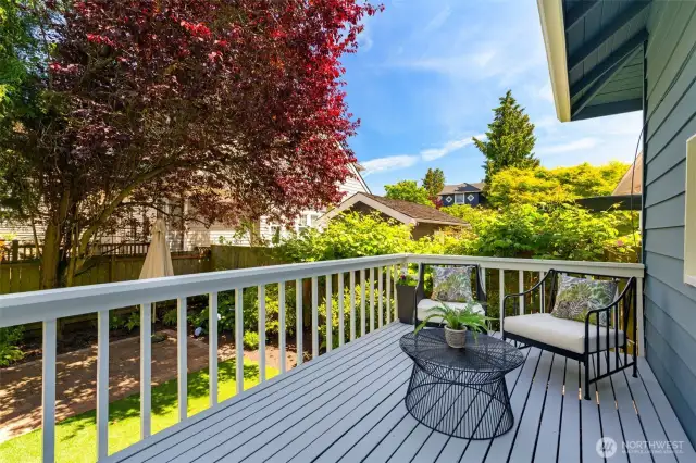 The back deck has plenty of space for a grill + dining table and/or outdoor seating area.