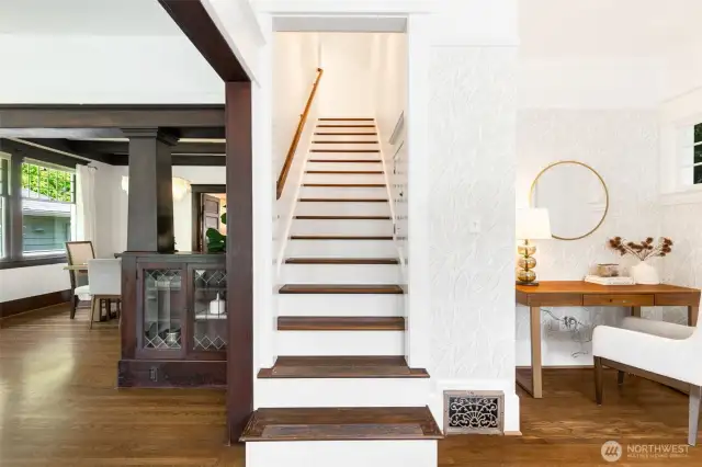 The stairs to go up to the Primary suite level.