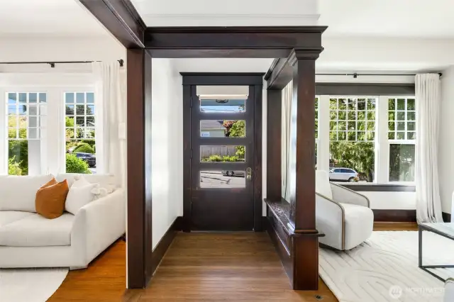The entry hall from inside.  The entry is separated from the living room a bit for a more formal entrance.