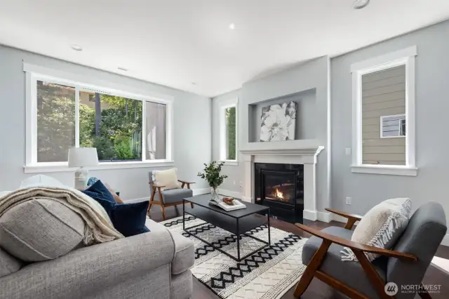 Gas fireplace with lots of daylight