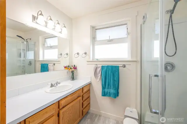 3/4 bathroom in suite.