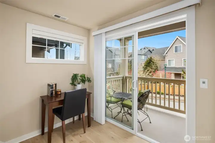 There's an adorable little nook that makes a great work station or reading nook, with sliding doors to the covered deck.