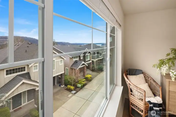 The Issaquah Alps are always in view, and on clear days you can see the Olympics too! Peekaboo view of the lake too!