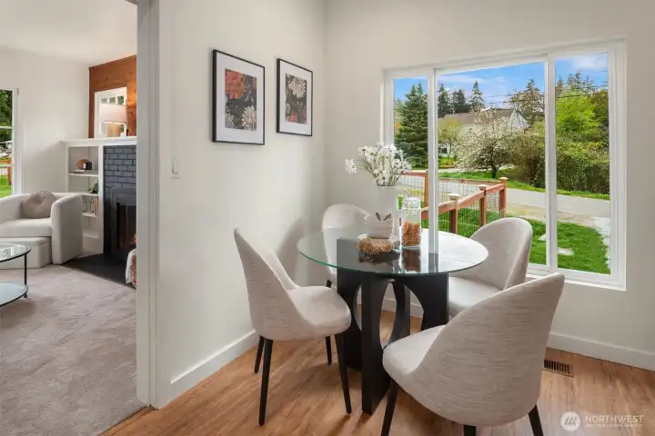 Bright and cheerful, the dining area enjoys great natural light and easy flow to the living spaces, making everyday meals feel simple and inviting.