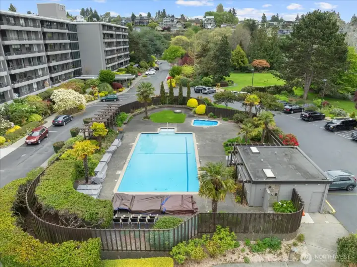 Outdoor pool set within a serene. waterfront-inspired setting. Relaxing spa perfect for unwinding at the end of the day. A resort-style environment designed for both leisure and enjoyment!