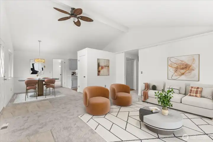 Main living room facing dining room