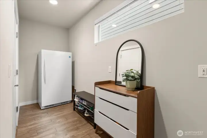 Wide hallway from garage