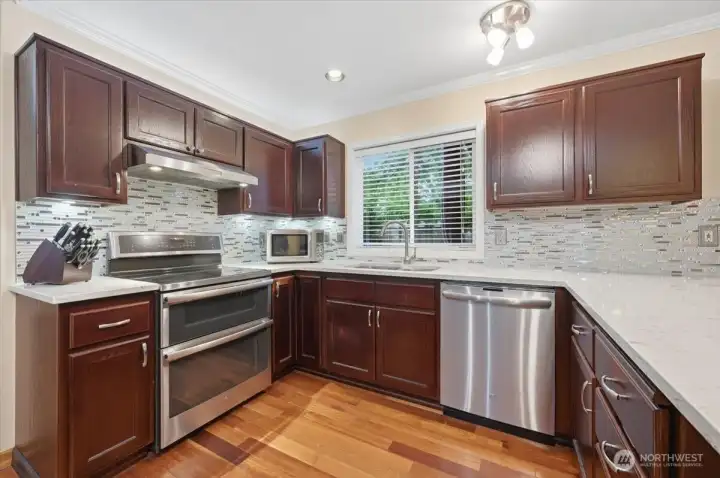 Kitchen has under cabinet lighting