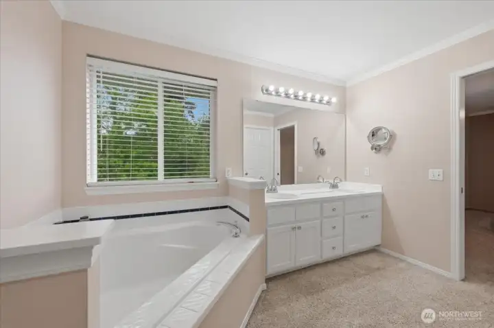 Relax in large corner tub