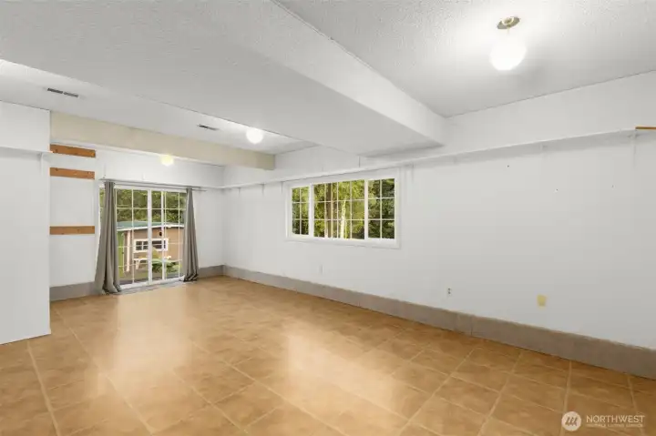 Lower level rec room with slider access to back yard.