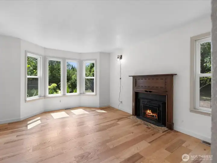The wood burning fireplace offers comfort in the cold, dreary months.