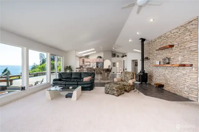 Custom rock wall fireplace