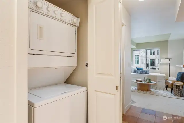 This in-unit washer/dryer combo closet has a exhaust fan with timer so you can set it to come on while you are away