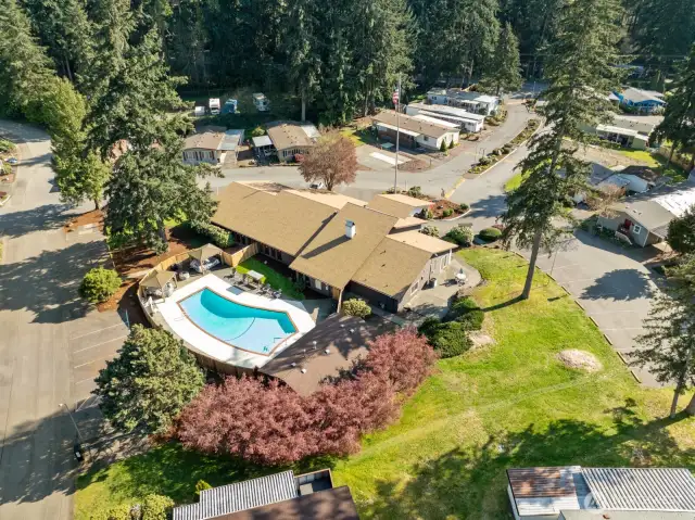 The community center is hopping, library, pool tables, full kitchen, dance hall, workout room, pool with cabannas, back up laundry and shuffle board.