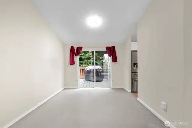 Dining room and sliding glass doors.