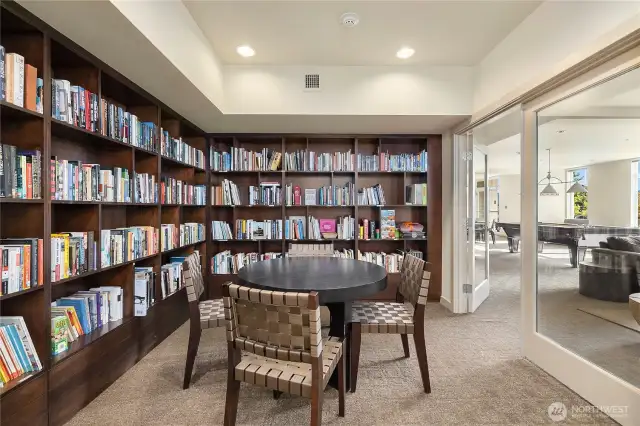 Lending library and reading room within the community  fireside room.