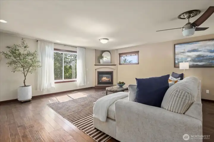 Over looking the backyard.