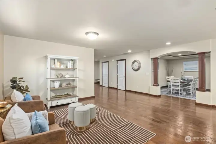 View of the formal dining, and foyer from main living space.