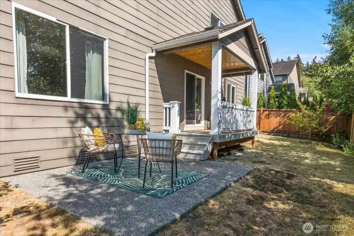 This sunlit patio offers the perfect setting for relaxation and reflection.