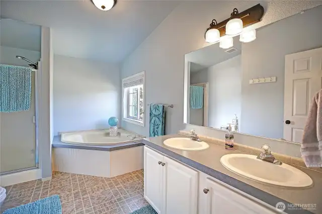 Huge 5-piece bath off Primary Bedroom.