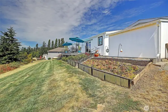 Backyard w/ garden space/planters.