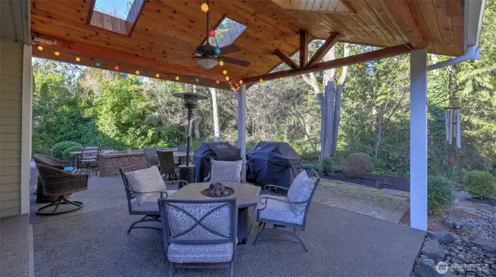 Host year-round under this beautiful covered outdoor living space.