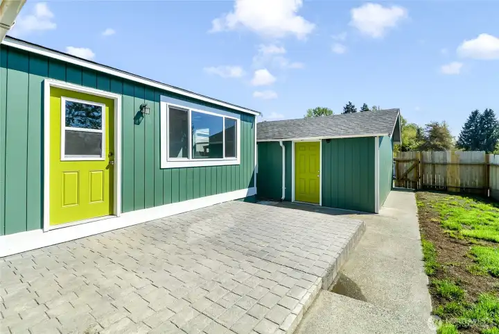 Patio in front of home