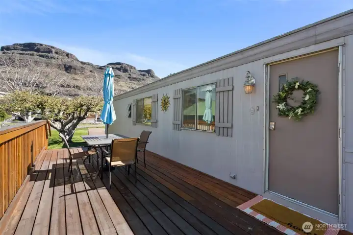 Large deck looks over to the main house.