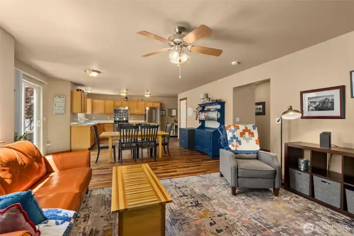 Open-concept layout from kitchen to living room